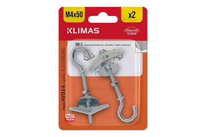 Kotwa sprężynowa typu "parasolka" BM-C 4 mm x 50 mm z hakiem półpełnym 2 szt. WKRĘT-MET