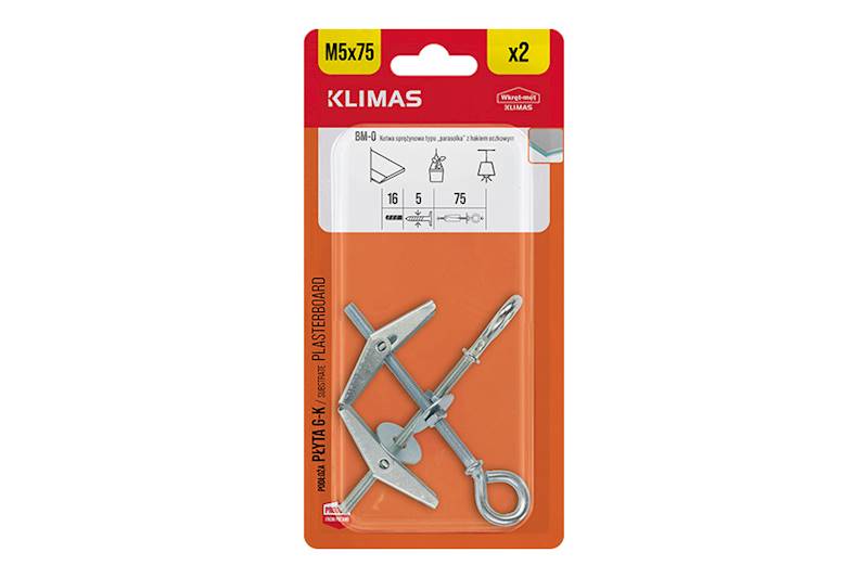 Kotwa sprężynowa typu "parasolka" z hakiem oczkowym BM-O 5 mm x 75 mm blister 2 szt. WKRĘT-MET