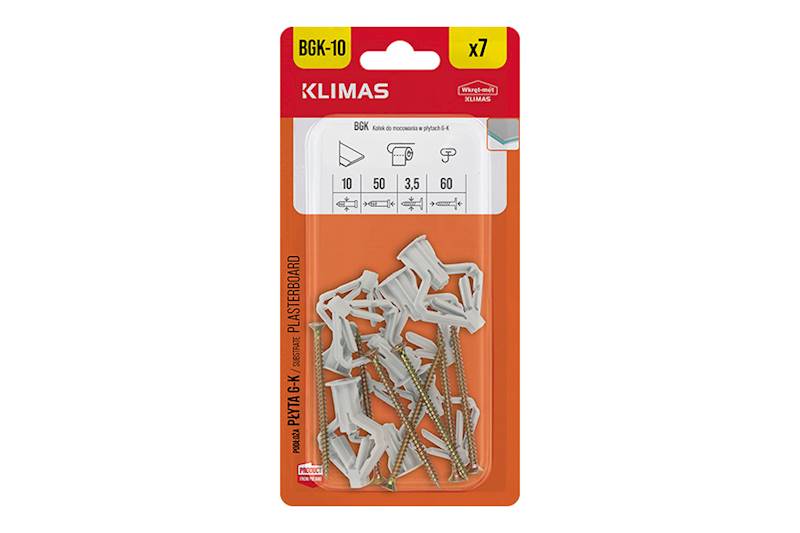 Kołki do mocowania w płytach gipsowo-kartonowych BGK-10 mm blister 7 szt. WKRĘT-MET