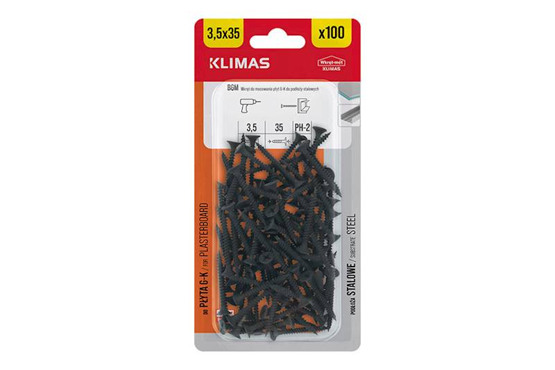 Wkręty fosfatyzowane do mocowania płyt g-k do podłoży stalowych BGM 3,5 mm x 35 mm blister 100 szt. WKRĘT-MET