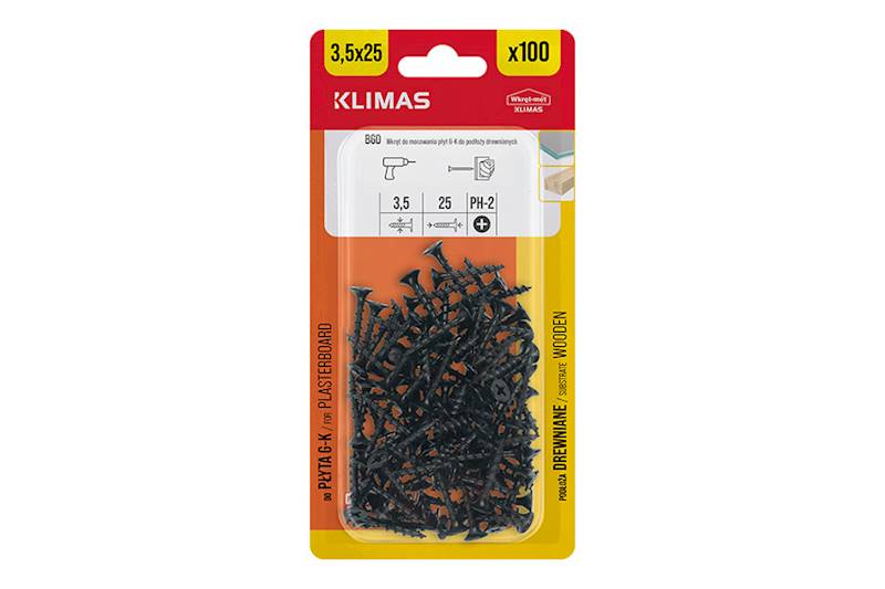 Wkręty do mocowania płyt g-k do podłoży drewnianych BGD 3,5 mm x 25 mm blister 100 szt. WKRĘT-MET