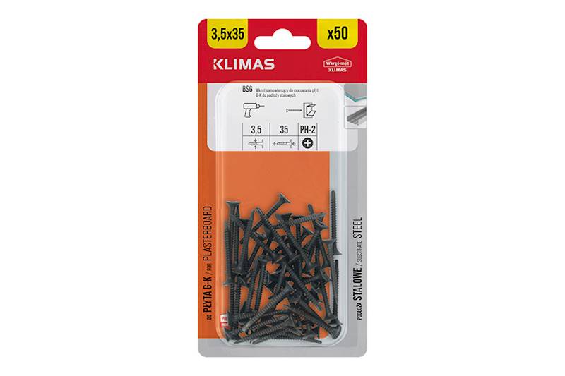 Wkręty samowiercące do mocowania płyt g-k do podłoży stalowych BSG 3,5 mm x 35 mm blister 50 szt. WKRĘT-MET