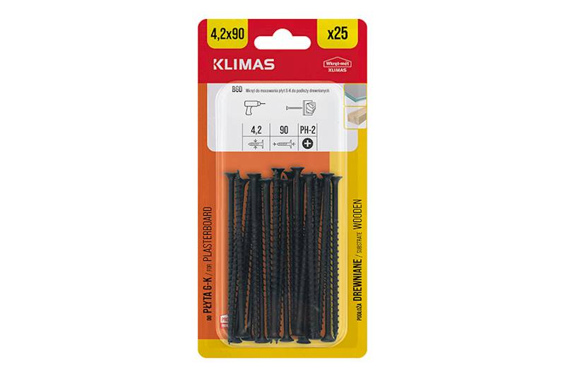 Wkręty do mocowania płyt g-k do podłoży drewnianych BGD 4,2 mm x 90 mm blister 25 szt. WKRĘT-MET