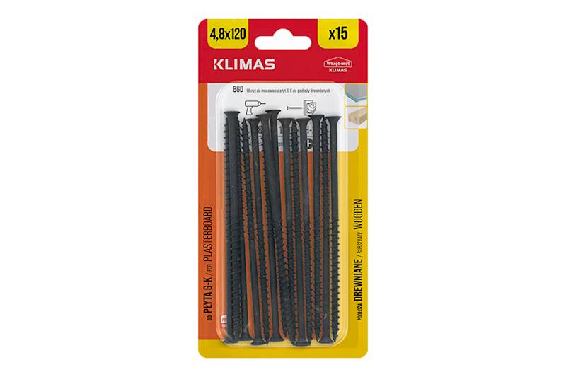 Wkręty do mocowania płyt g-k do podłoży drewnianych BGD 4,8 mm x 120 mm blister 15 szt. WKRĘT-MET