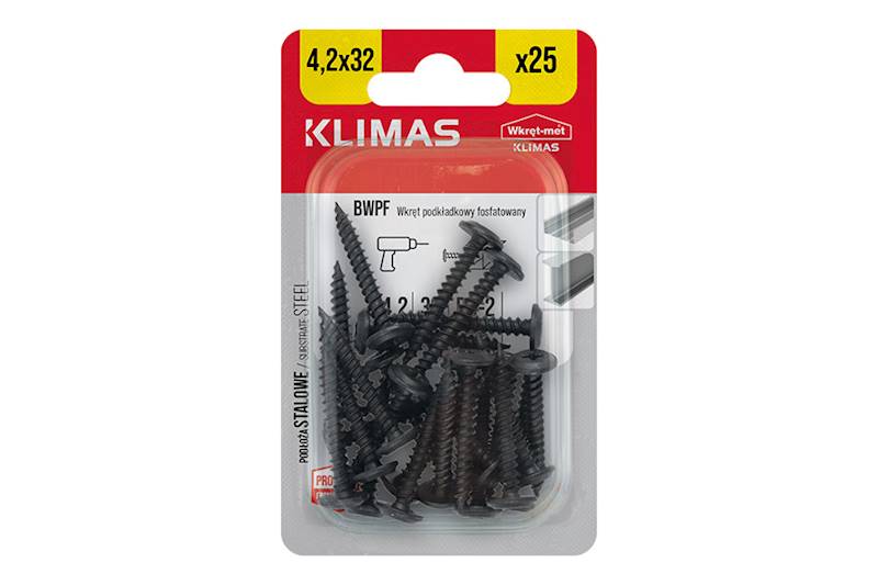 Wkręty podkładkowe samogwintujące fosfatowane BWPF 4,2 mm x 32 mm blister 25 szt. WKRĘT-MET