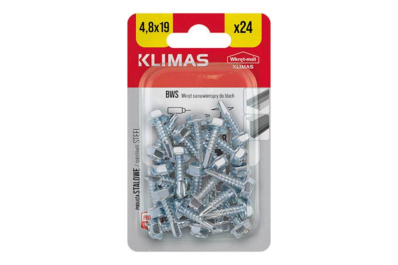 Wkręty samowiercące do mocowania blach do podłoża stalowego BWS 4,8 mm x 19 mm blister 24 szt. WKRĘT-MET