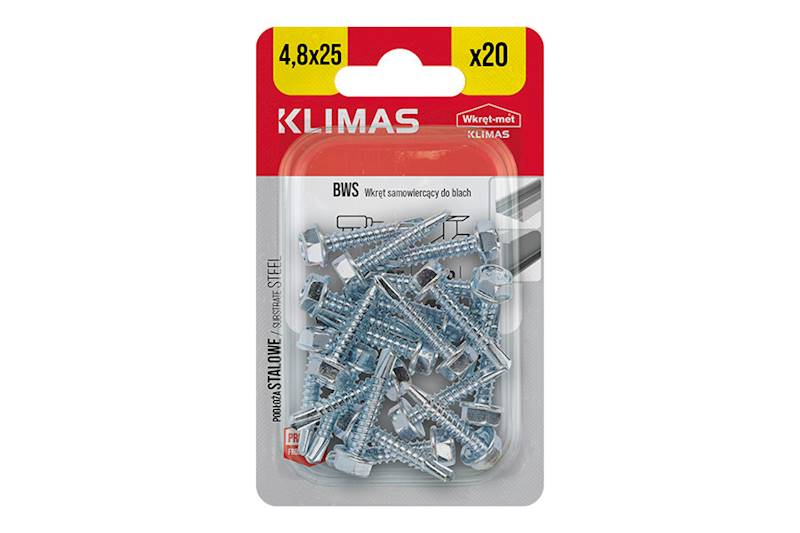 Wkręty samowiercące do mocowania blach do podłoża stalowego BWS 4,8 mm x 25 mm blister 20 szt. WKRĘT-MET