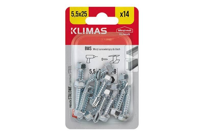 Wkręty samowiercące do mocowania blach do podłoża stalowego BWS 5,5 mm x 25 mm blister 14 szt. WKRĘT-MET