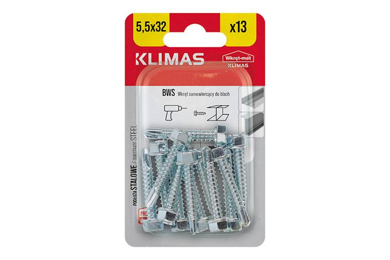 Wkręty samowiercące do mocowania blach do podłoża stalowego BWS 5,5 mm x 32 mm blister 13 szt. WKRĘT-MET