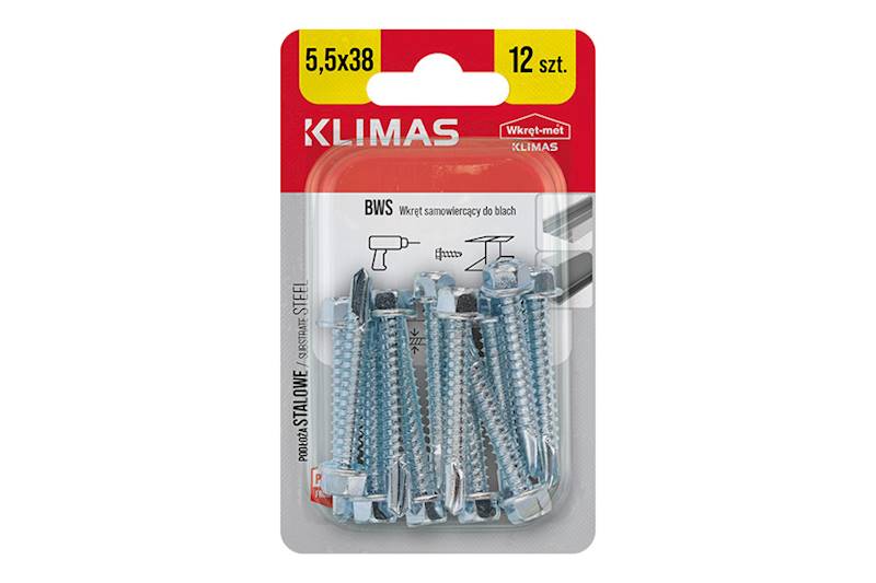 Wkręty samowiercące do mocowania blach do podłoża stalowego BWS 5,5 mm x 38 mm blister 12 szt. WKRĘT-MET
