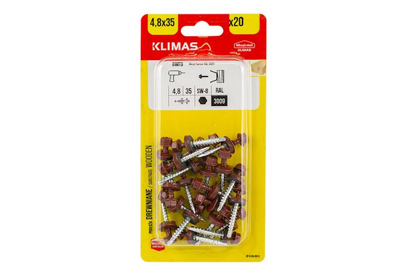 Wkręty farmerskie samowiercące z podkładką EPDM do podłoża drewnianego BWFD 4,8 mm x 35 mm RAL3009 blister 20 szt. WKRĘT-MET
