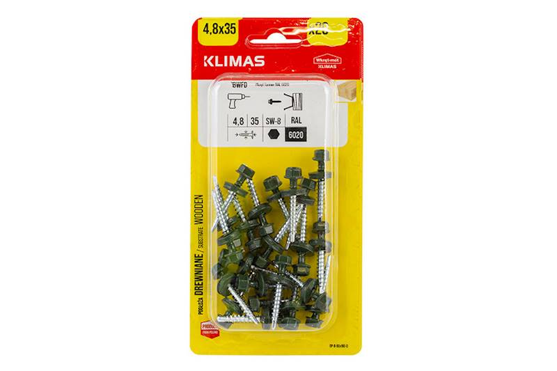 Wkręty farmerskie samowiercące z podkładką EPDM do podłoża drewnianego BWFD 4,8 mm x 35 mm RAL6020 blister 20 szt. WKRĘT-MET
