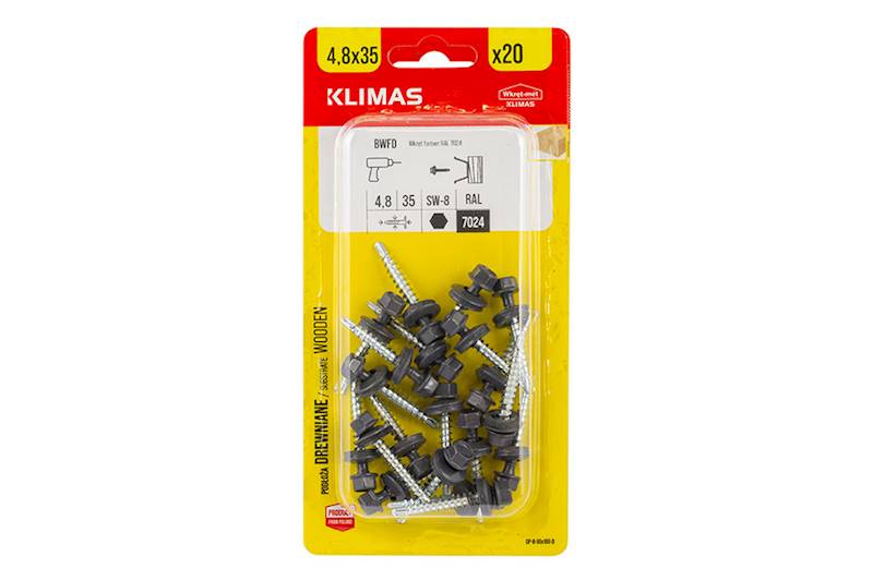 Wkręty farmerskie samowiercące z podkładką EPDM do podłoża drewnianego BWFD 4,8 mm x 35 mm RAL7024 blister 20 szt. WKRĘT-MET