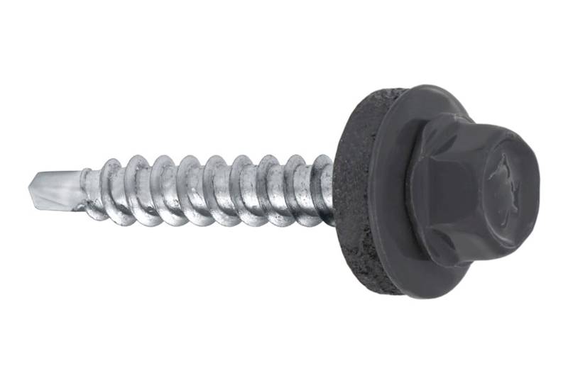 Wkręty farmerskie samowiercące z podkładką EPDM do podłoża drewnianego BWFD 4,8 mm x 35 mm RAL7024 blister 20 szt. WKRĘT-MET