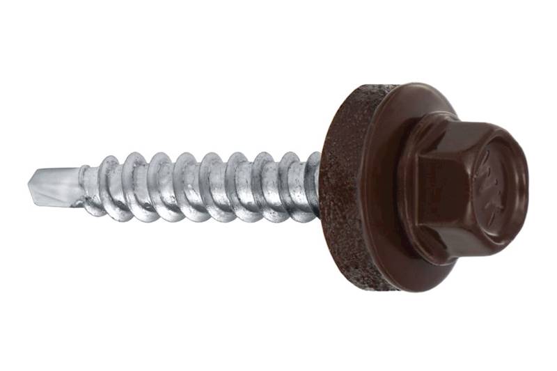Wkręty farmerskie samowiercące z podkładką EPDM do podłoża drewnianego BWFD 4,8 mm x 35 mm RAL8017 blister 20 szt. WKRĘT-MET