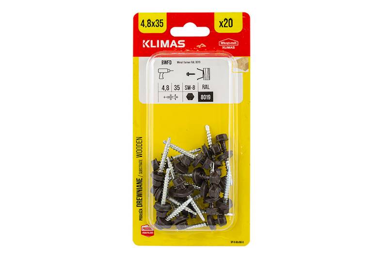 Wkręty farmerskie samowiercące z podkładką EPDM do podłoża drewnianego BWFD 4,8 mm x 35 mm RAL8019 blister 20 szt. WKRĘT-MET