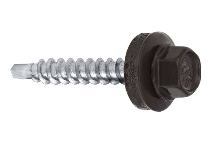 Wkręty farmerskie samowiercące z podkładką EPDM do podłoża drewnianego BWFD 4,8 mm x 35 mm RAL8019 blister 20 szt. WKRĘT-MET
