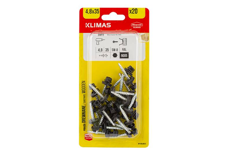 Wkręty farmerskie samowiercące z podkładką EPDM do podłoża drewnianego BWFD 4,8 mm x 35 mm RAL9005 blister 20 szt. WKRĘT-MET
