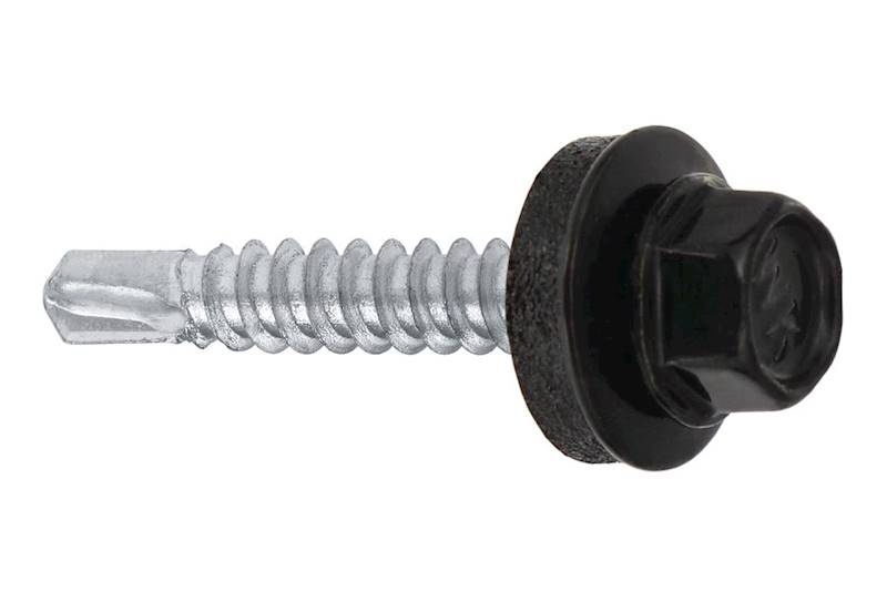 Wkręty samowiercące z podkładką EPDM do mocowania blach do podłoża stalowego WF 4,8 mm x 19 mm RAL9005 karton 250 szt. WKRĘT-MET