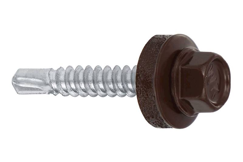 Wkręty samowiercące z podkładką EPDM do mocowania blach do podłoża stalowego WF 4,8 mm x 25 mm RAL8017 karton 250 szt. WKRĘT-MET