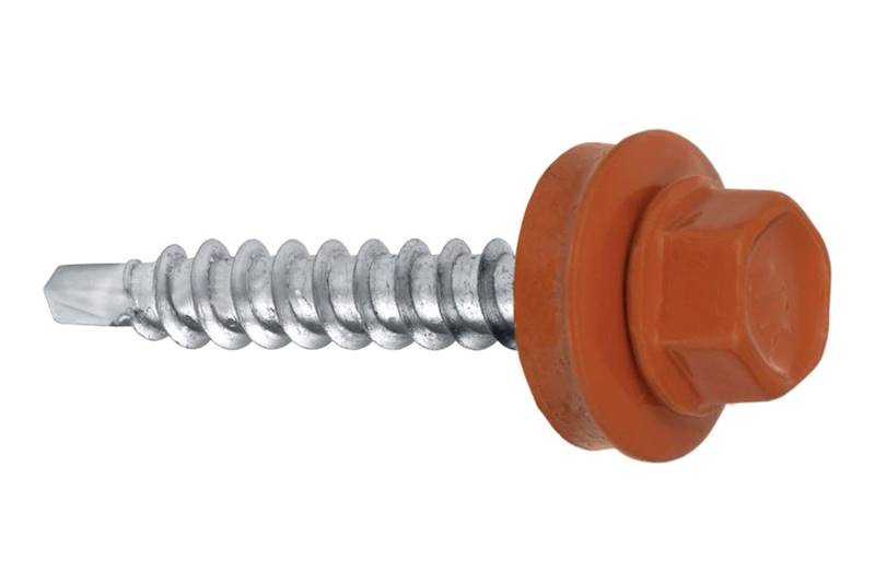 Wkręty farmerskie samowiercące z podkładką EPDM do podłoża drewnianego WFD 4,8 mm x 35 mm RAL8004 karton 250 szt. WKRĘT-MET