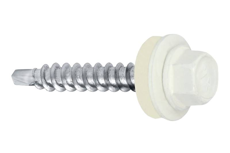 Wkręty farmerskie samowiercące z podkładką EPDM do podłoża drewnianego WFD 4,8 mm x 35 mm RAL9010 karton 250 szt. WKRĘT-MET