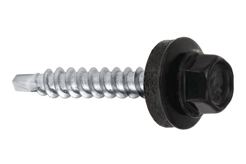 Wkręty farmerskie samowiercące z podkładką EPDM do podłoża drewnianego WFD 4,8 mm x 35 mm RAL9005 karton 250 szt. WKRĘT-MET