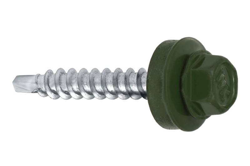 Wkręty farmerskie samowiercące z podkładką EPDM do podłoża drewnianego WFD 4,8 mm x 35 mm RAL6020 karton 250 szt. WKRĘT-MET