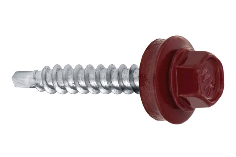 Wkręty farmerskie samowiercące z podkładką EPDM do podłoża drewnianego WFD 4,8 mm x 35 mm RAL3005 karton 250 szt. WKRĘT-MET