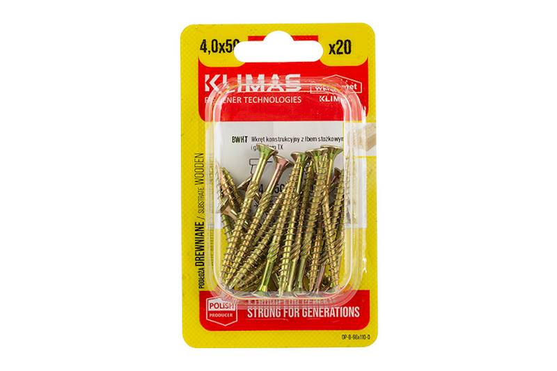 Wkręty konstrukcyjne z łbem stożkowym i gniazdem TX BWHT 4,0 mm x 40 mm blister 20 szt. WKRĘT-MET