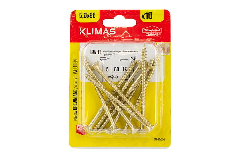 Wkręty konstrukcyjne z łbem stożkowym i gniazdem TX BWHT 5,0 mm x 80 mm blister 10 szt. WKRĘT-MET