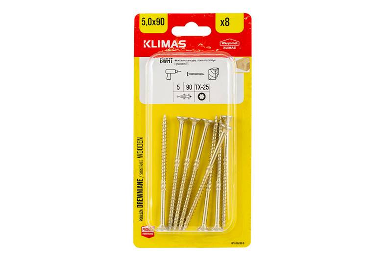 Wkręty konstrukcyjne z łbem stożkowym i gniazdem TX BWHT 5,0 mm x 90 mm blister 8 szt. WKRĘT-MET