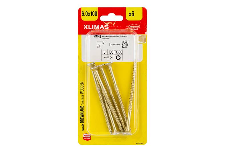 Wkręty konstrukcyjne z łbem stożkowym i gniazdem TX BWHT 6,0 mm x 100 mm blister 6 szt. WKRĘT-MET