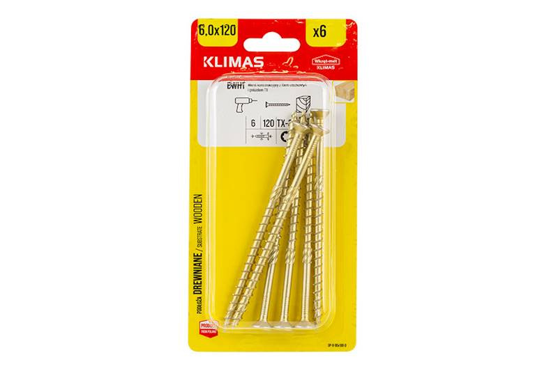 Wkręty konstrukcyjne z łbem stożkowym i gniazdem TX BWHT 6,0 mm x 120 mm blister 6 szt. WKRĘT-MET