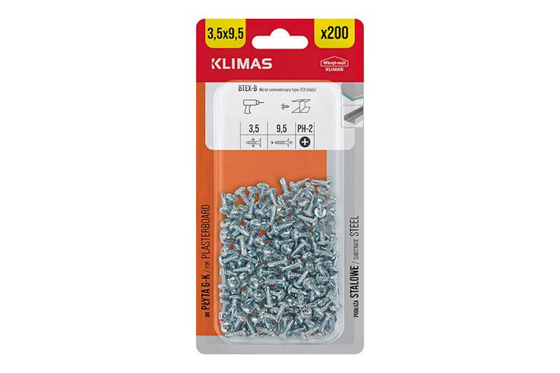 Wkręty samowiercące typu tex BTEX-B 3,5 mm x 9,5 mm ocynk blister 200 szt. WKRĘT-MET