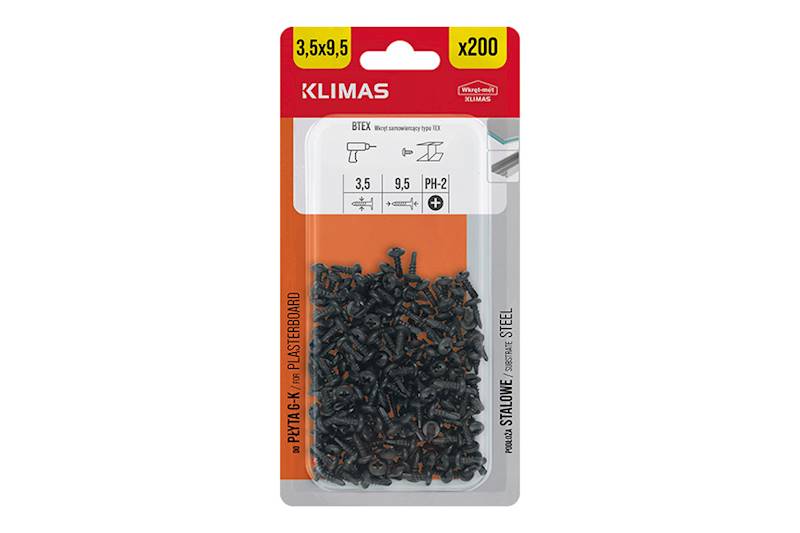 Wkręty samowiercące typu tex BTEX 3,5 mm x 9,5 mm czarne blister 200 szt. WKRĘT-MET