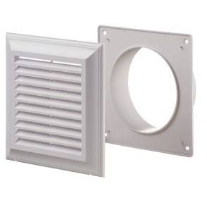 Kratka wentylacyjna 140 x 140 mm z siatką i kołnierzem okrągłym FI 100 mm biała VENTIKA