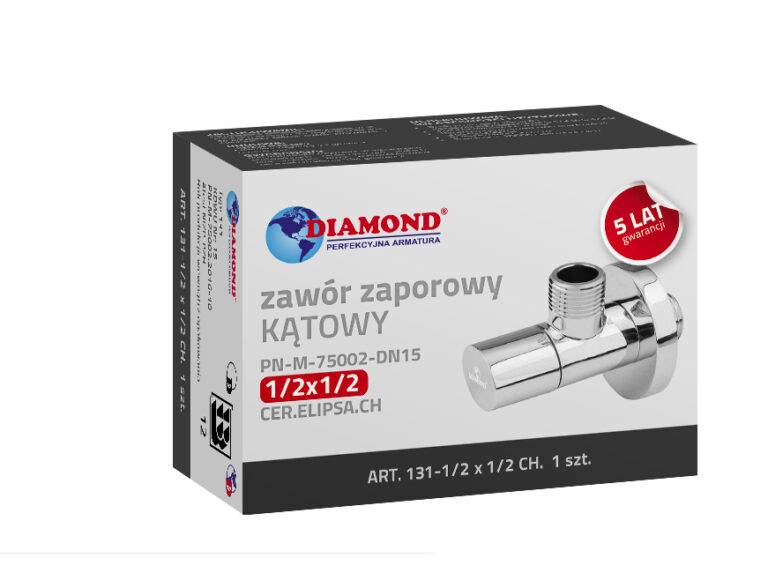 Zawór zaporowy kątowy ceramiczny Elipsa chrom 1/2 x 3/8 DIAMOND