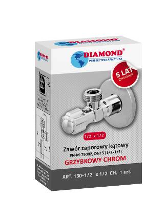 Zawór zaporowy kątowy grzybkowy chrom 1/2 x 3/8 DIAMOND