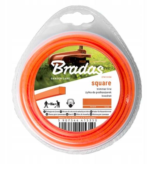 Żyłka tnąca do podkaszarek kwadratowa 2,6 mm x 15 m BRADAS