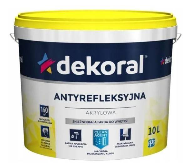 Farba akrylowa antyrefleksyjna śnieżnobiała 10 l DEKORAL