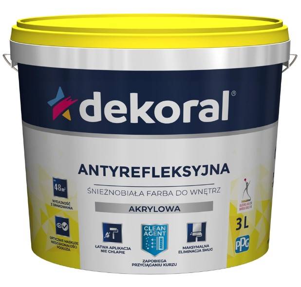 Farba akrylowa antyrefleksyjna śnieżnobiała 3 l DEKORAL