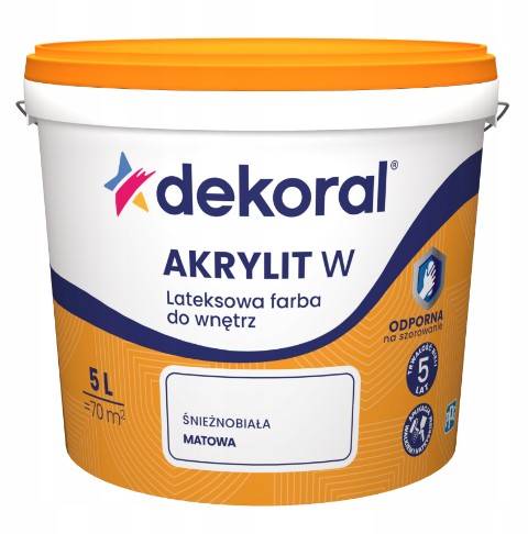 Farba lateksowa śnieżnobiała matowa Akrylit W 5 l DEKORAL
