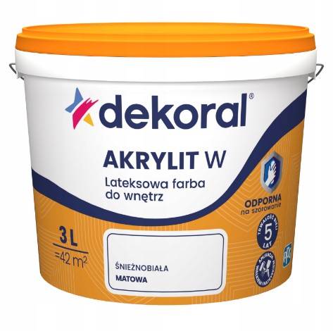 Farba lateksowa śnieżnobiała matowa Akrylit W 3 l DEKORAL