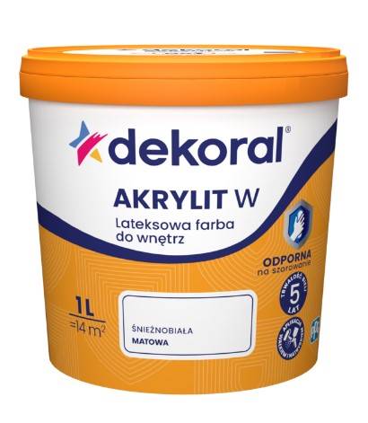 Farba lateksowa śnieżnobiała matowa Akrylit W 1 l DEKORAL