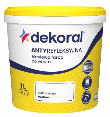 Farba akrylowa antyrefleksyjna śnieżnobiała 1 l DEKORAL