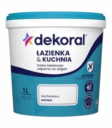 Farba lateksowa Łazienka i Kuchnia odporna na wilgoć śnieżnobiała matowa 1 l DEKORAL