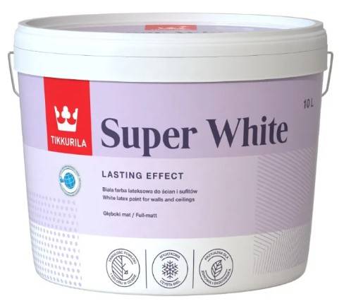 Farba lateksowa biała Super White matowa baza A 2,5 l TIKKURILA