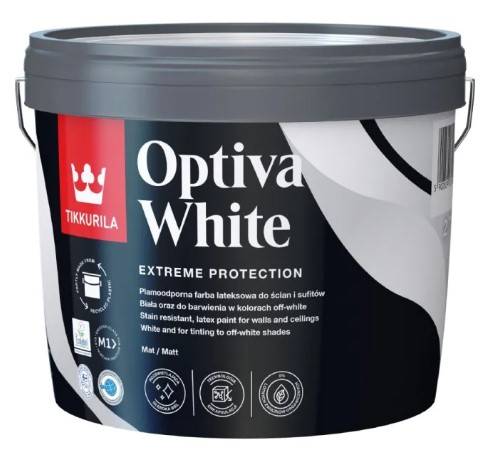 Farba lateksowa plamoodporna biała Optiva White matowa baza A 2,7 l TIKKURILA