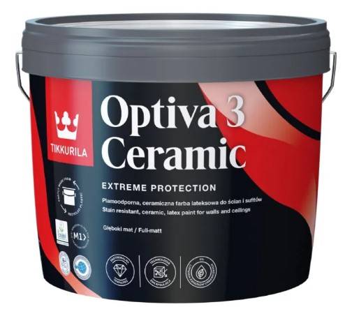 Farba ceramiczna do ścian biała Optiva Ceramic matowa baza A 9 l TIKKURILA
